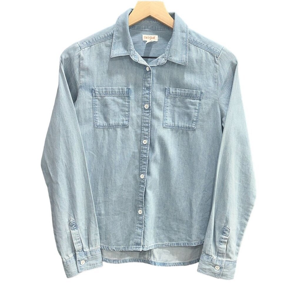 3/$30 Cat & Jack‎ Girls Light Denim Button-Down Shirt XL (14/16) Long Sleeve